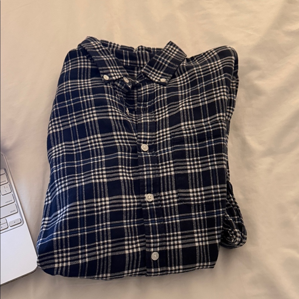 Men's Navy Blue Plaid Shirt
